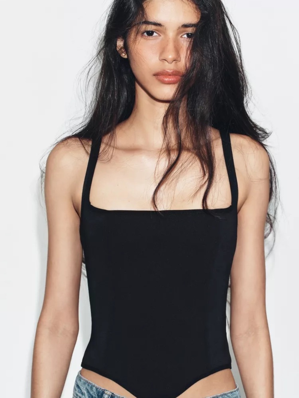 Zara Black Square Neck Tank Bodysuit
